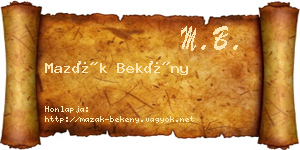 Mazák Bekény névjegykártya